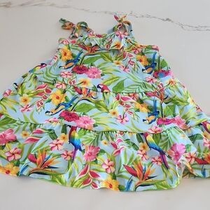 Tommy Bahama Tropical Floral 2T Toddler Dress Parrots, Birds, Pink, Blue, Orange